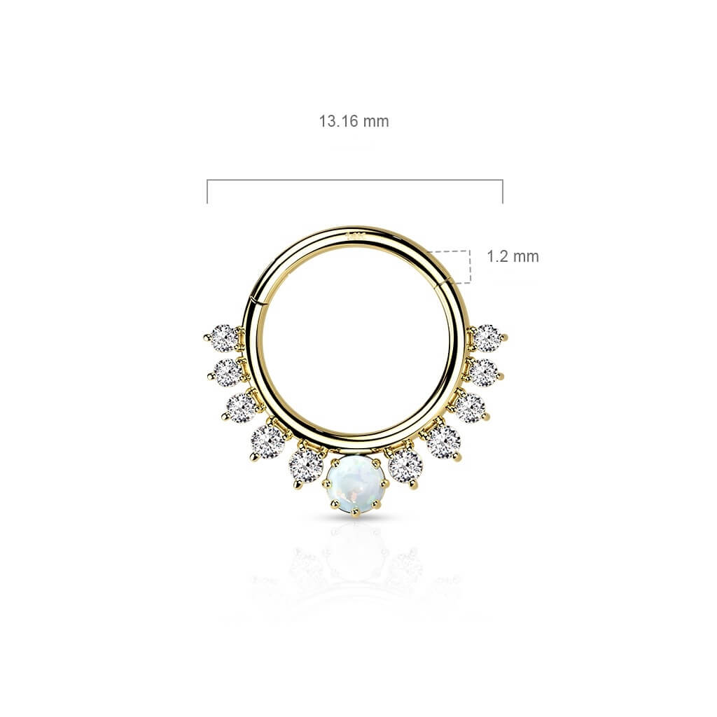 Oro 14 kt Anello Piercing Zircone/Opale  Clicker