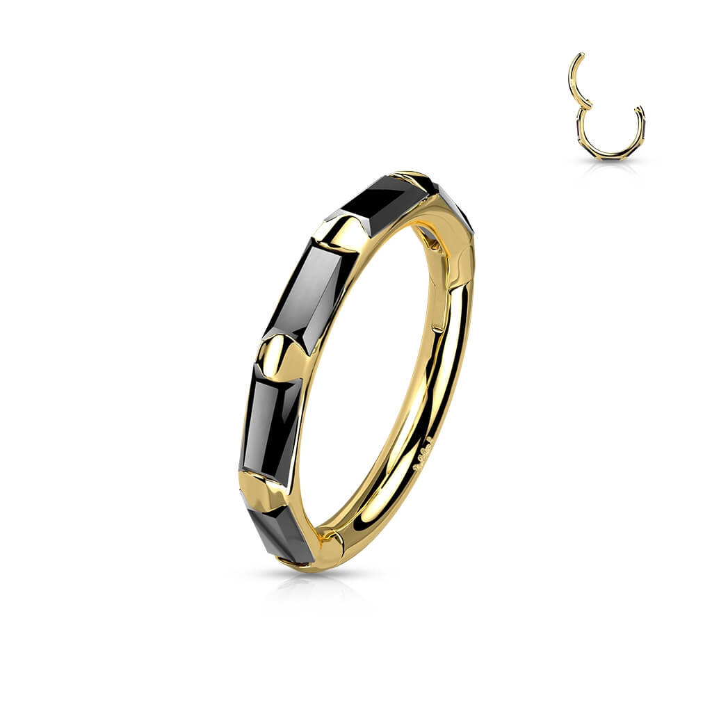 Oro 14kt Anillo Circonita rectángulo Clicker