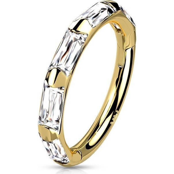 Or 14kt Anneau Zircone Rectangle Cliqueur