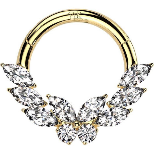 Or 14kt Anneau Papillon Marquise Zircone Cliqueur