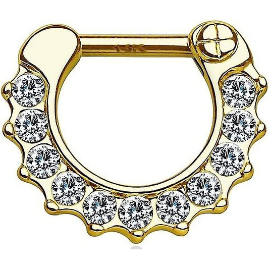 Or 14kt Septum Rectiligne Zircone Cliqueur