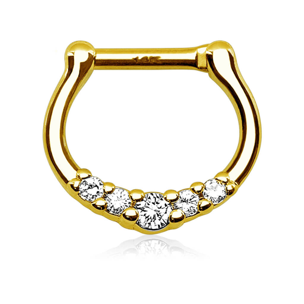 Or 14kt Septum Rectiligne Zircone Cliqueur