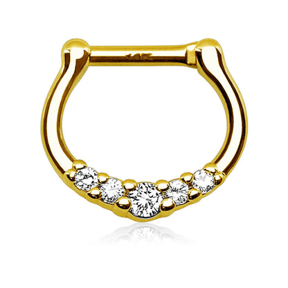 Or 14kt Septum Rectiligne Zircone Cliqueur