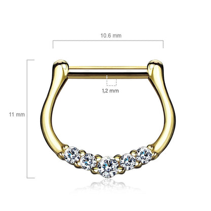 Or 14kt Septum Rectiligne Zircone Cliqueur