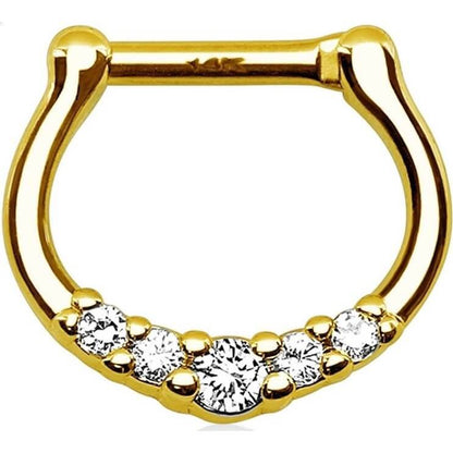 Or 14kt Septum Rectiligne Zircone Cliqueur