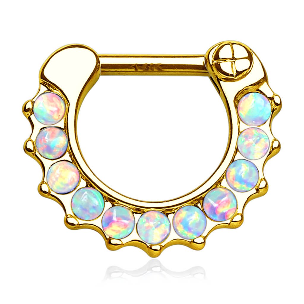 14 Karat Gold Septum Piercing Straight Opal Gelbgold Weißgold Clicker