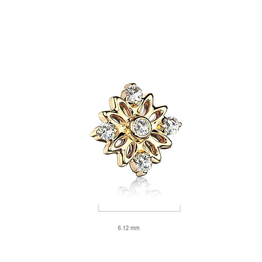 Solid Gold 14 Carat dermal anchor top flower zirconia Internally Threaded