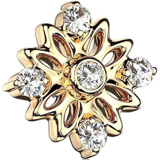 14 Karat Gold Blume Zirkonia Gelbgold Weißgold Innengewinde