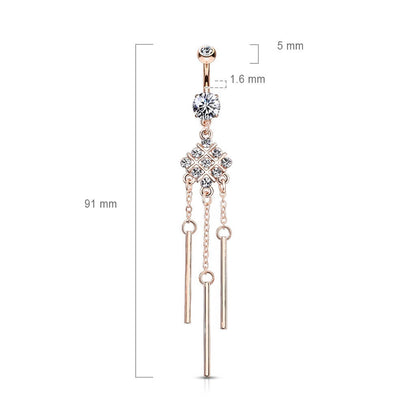 Piercing Ombelico Pendente in oro rosa con quadrato di zirconi