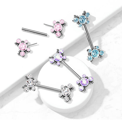 Nipple Piercing Butterflies Zirconia Silver Push-In