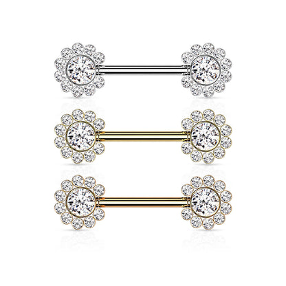 Nipple Piercing Flower Zirconia Push-In