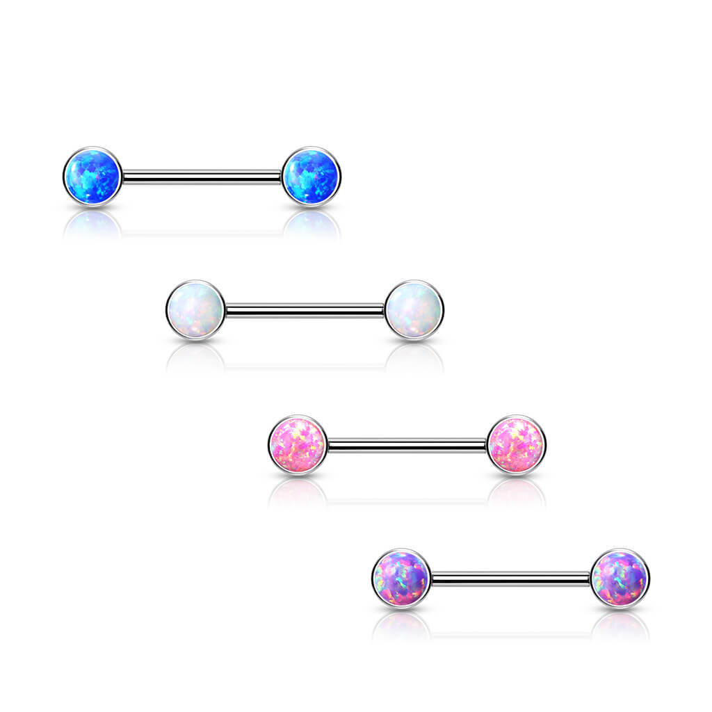 Tytan kolczyk do sutka opal płaski srebrny push-in