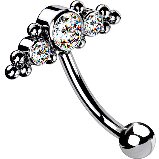 Titanium Eyebrow Piercing 3 Zirconia Silver Push-In