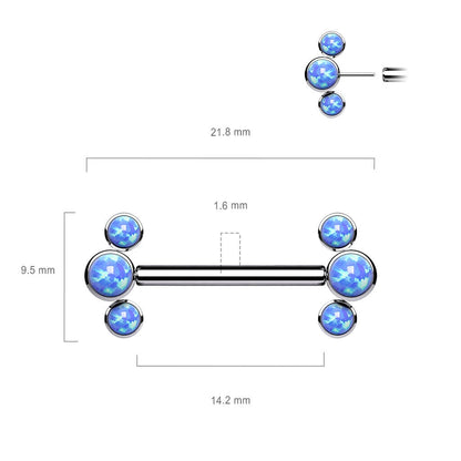 Titanio Piercing Capezzolo 3 Opali Push-In