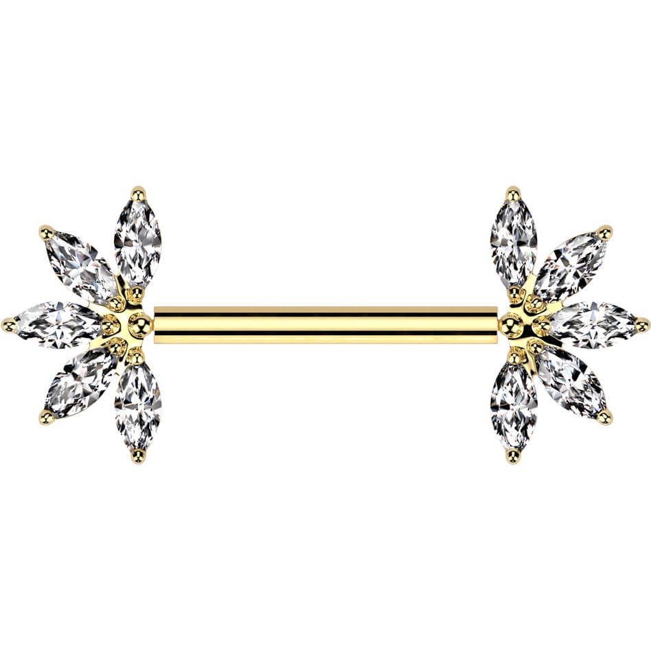 Titan Nippelpiercing Blume Zirkonia Marquise Schliff Push-In