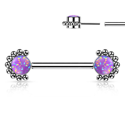 Titan Nippelpiercing Zirkonia Opal Silber Push-In