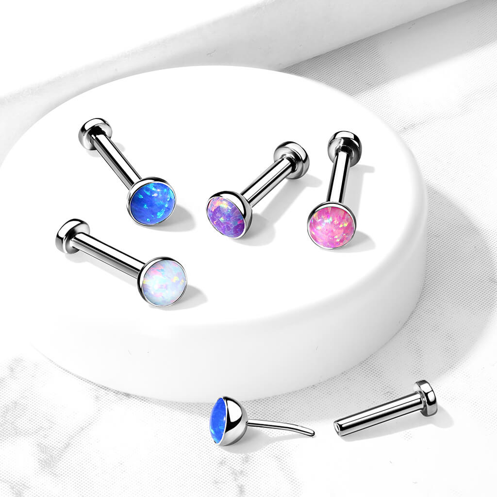 Titane Labret Opale Plate Argent Enfoncer