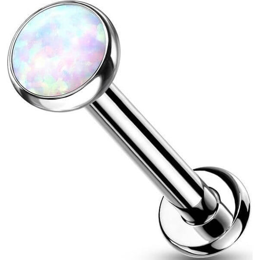 Titanium Labret Opal Flat Silver Push-In