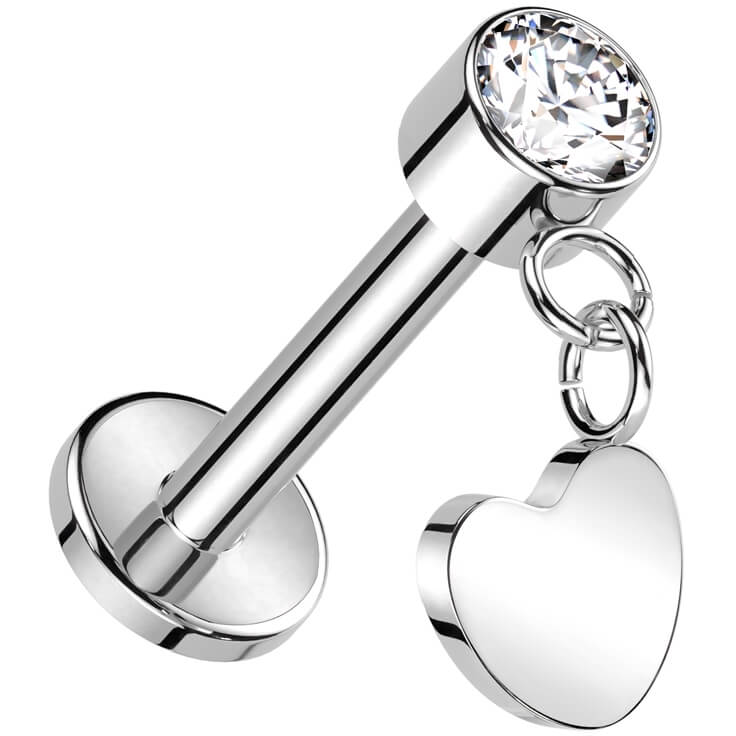 Titanium Labret heart dangle zirconia Push-In