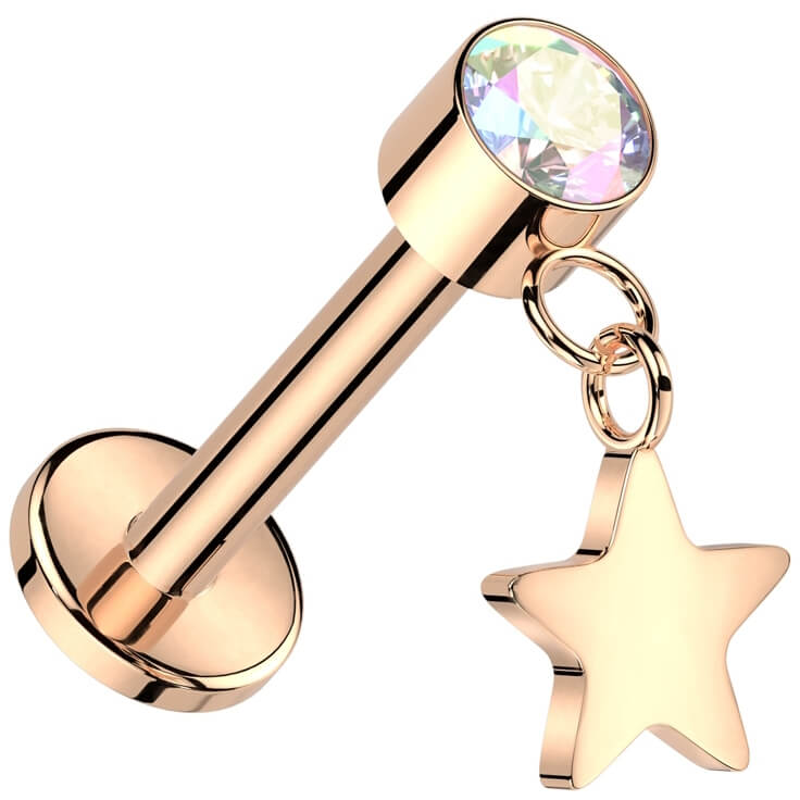 Titanium Labret star dangle zirconia Push-In