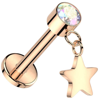 Titanium Labret star dangle zirconia Push-In