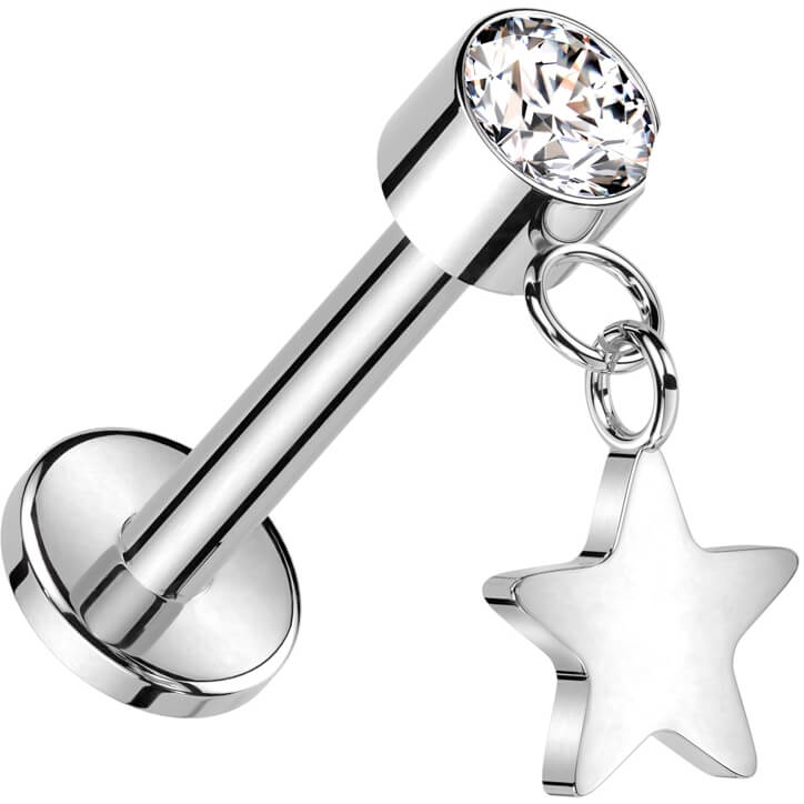 Titanio Circonita Engastada con Estrella Colgante Push In Labret