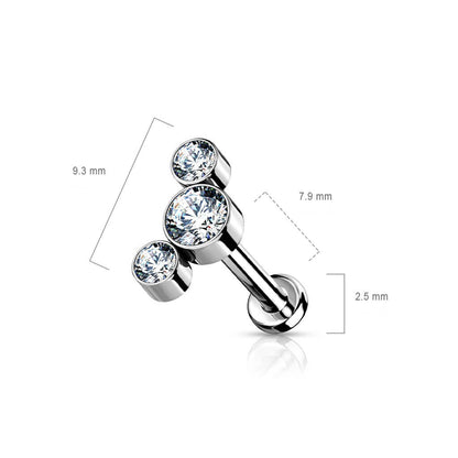 Titanio Labret 3 Zirconi e argento Push-In