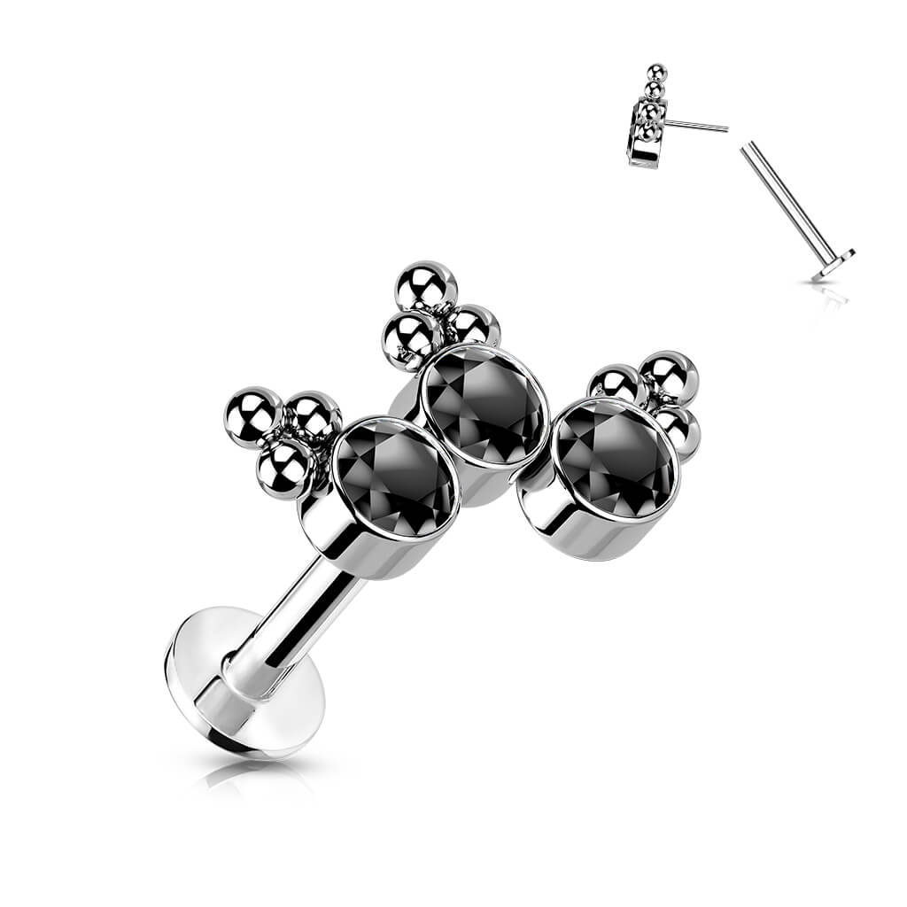 Titanio Labret 3 Zirconi e argento Push-In