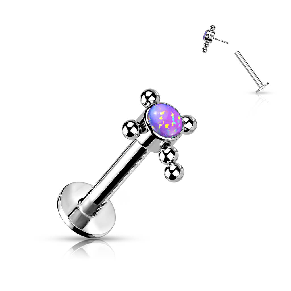 Titane Labret Croix Zircone Opale Argent Enfoncer