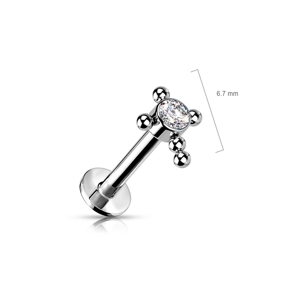 Titanio Labret Croce Zircone / Opale e Argento Push-In