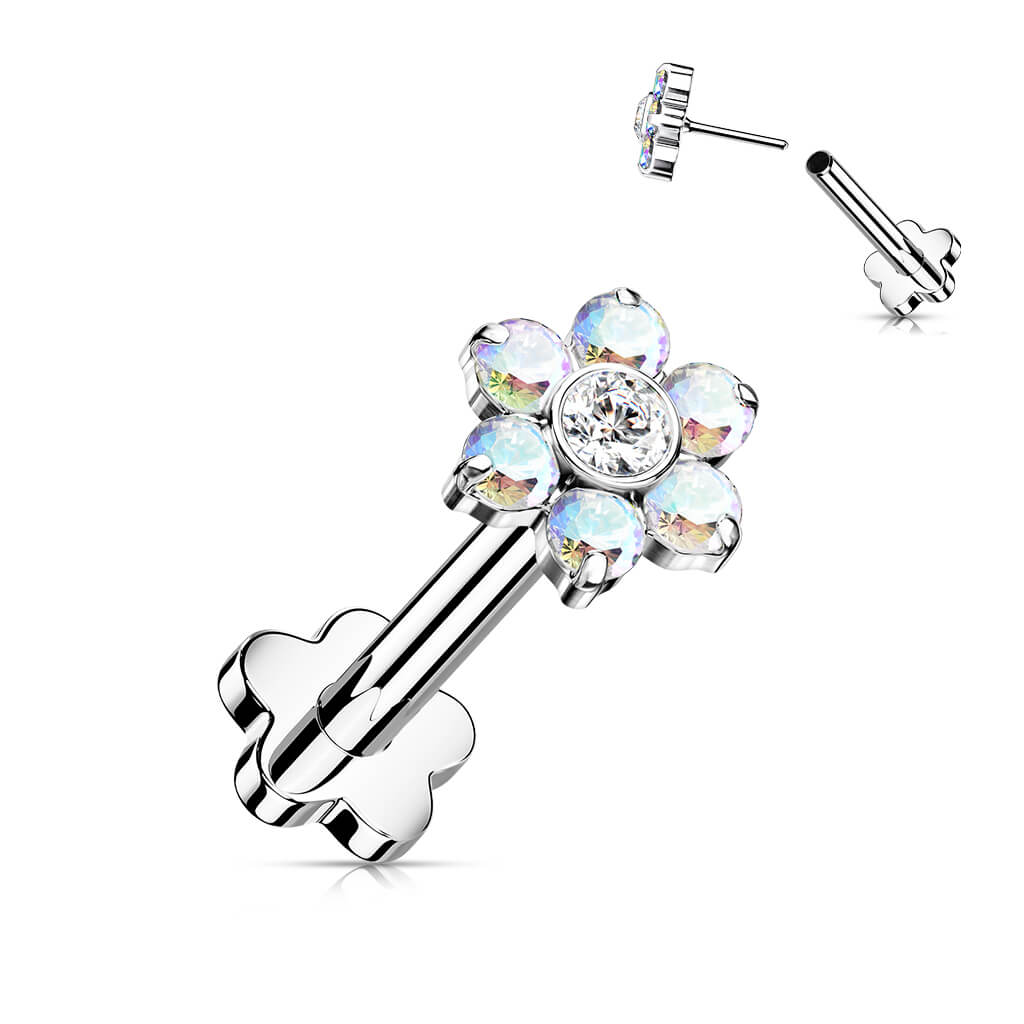 Titanium Labret Flower Zirconia Flower Base Push-In