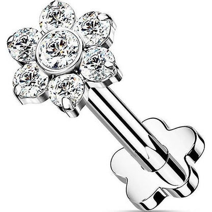 Titanium Labret Flower Zirconia Flower Base Push-In