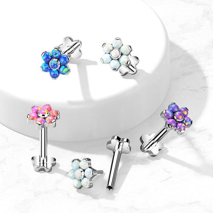 Titanium Labret Flower Opal Flower Base Push-In