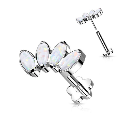 Titane Labret Marquise Opale Base Fleur Enfoncer