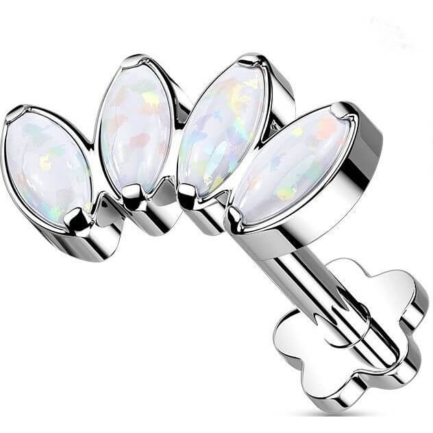 Titanium Labret Marquise Cut Opal Flower Base Push-In