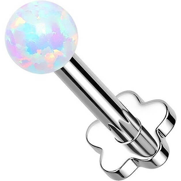 Titane Labret Bille Opale Base Fleur Argent Enfoncer