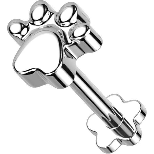 Titanium Labret Paws Flower Base Push-In