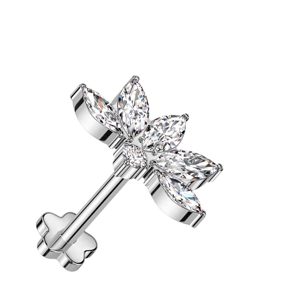 Titanium Labret Marquise Cut Zirconia Push-In