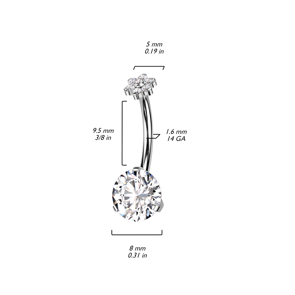 Titanio Piercing Ombelico Zirconi a fiore Push-In