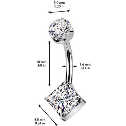 Titanium Belly Button Piercing round zirconia square zirconia Push-In