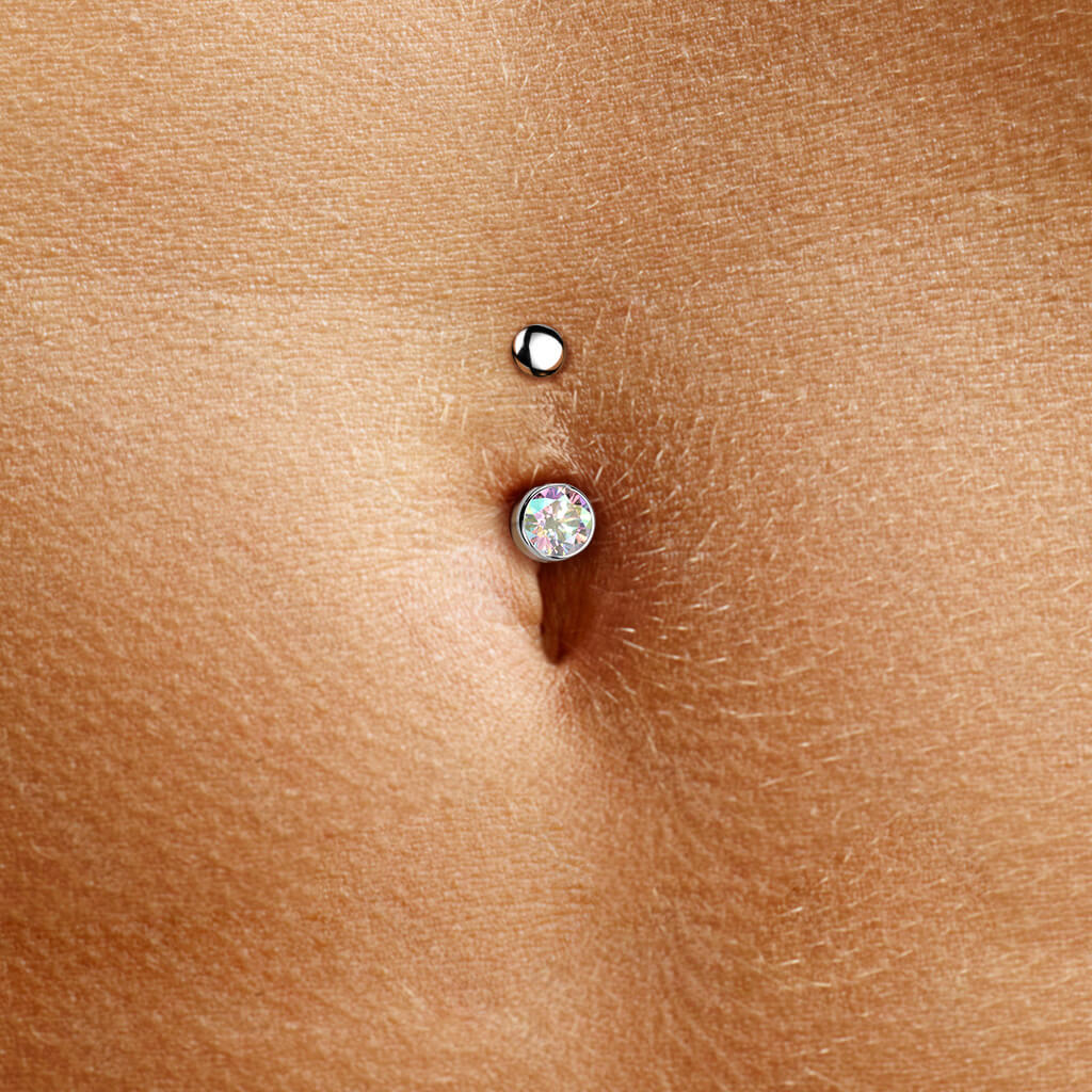 Titan Bauchnabelpiercing Zirkonia Zargenfassung Silber Push-In