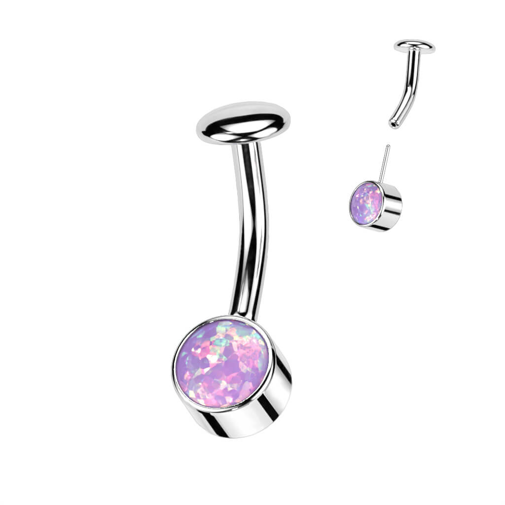 Titan Bauchnabelpiercing Opal Zargenfassung Silber Push-In