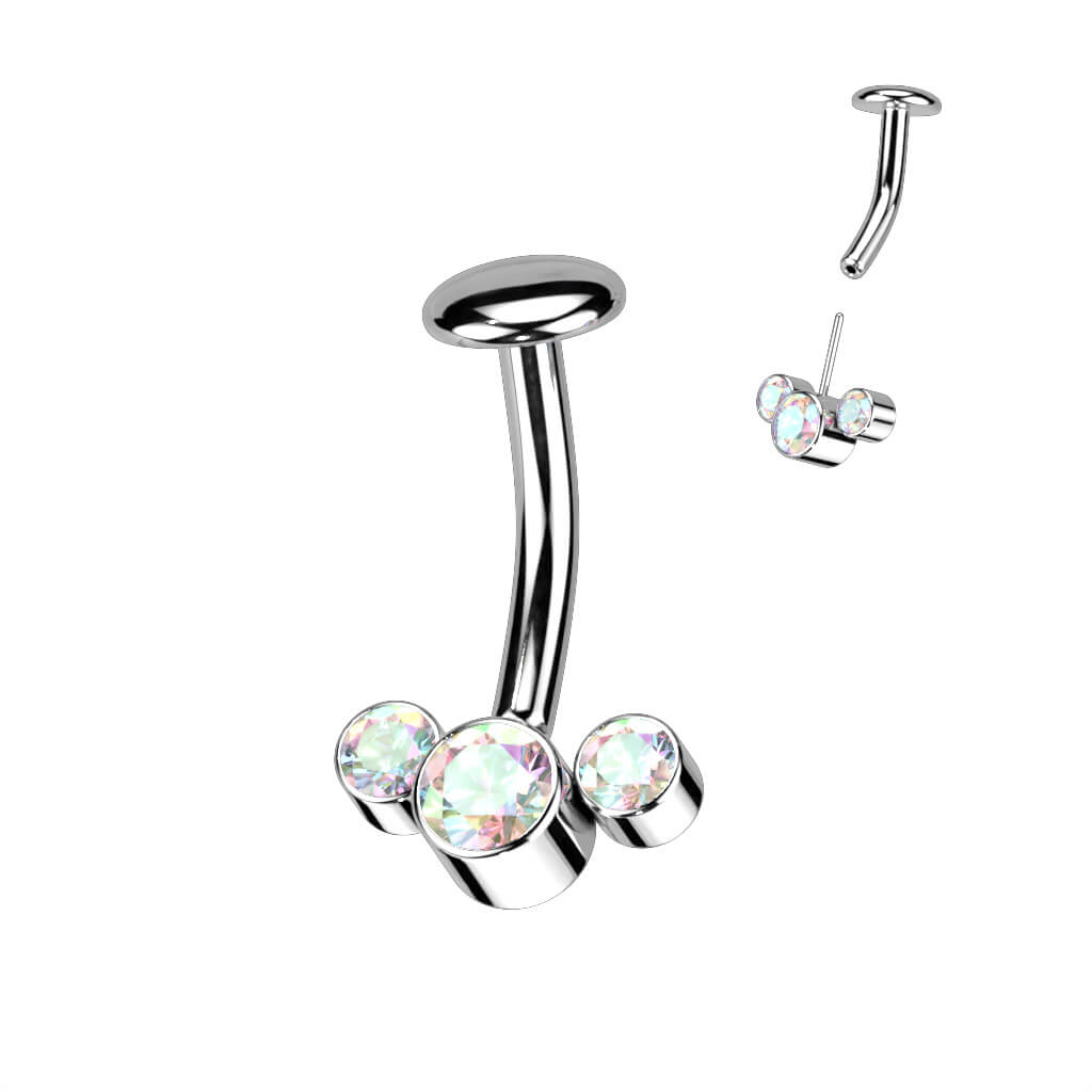 Titane Piercing Nombril 3 Zircones Argent Enfoncer