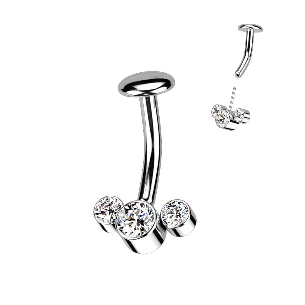 Titane Piercing Nombril 3 Zircones Argent Enfoncer