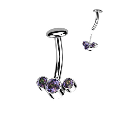 Titan Bauchnabelpiercing 3 Zirkonia Silber Push-In