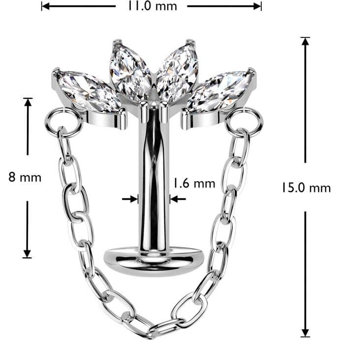 Titanio Piercing Ombelico taglio marquise zirconi catena pendente Push-In