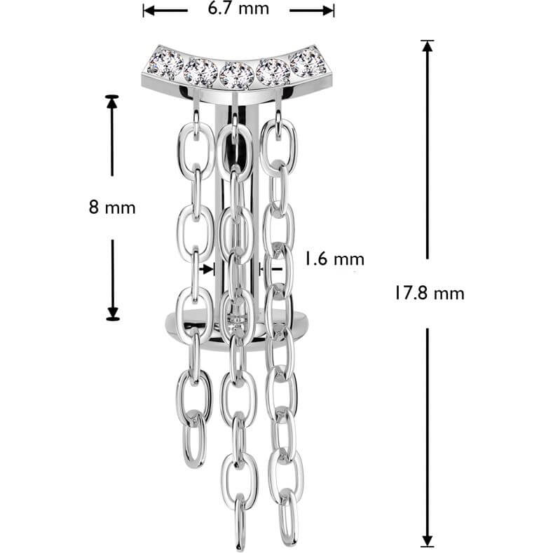 Titan Bauchnabelpiercing 3 Ketten Zirkonia Push-In