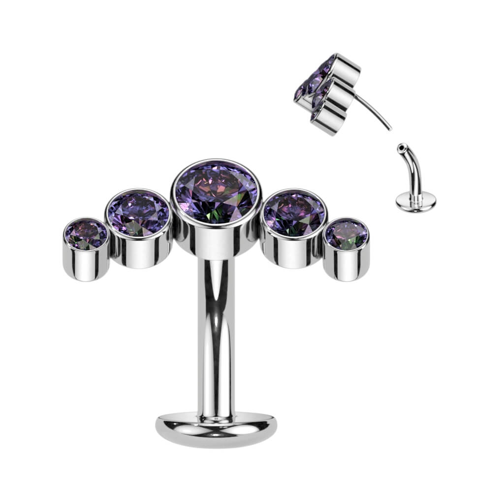 Titan Bauchnabelpiercing 5 Zirkonia Silber Push-In