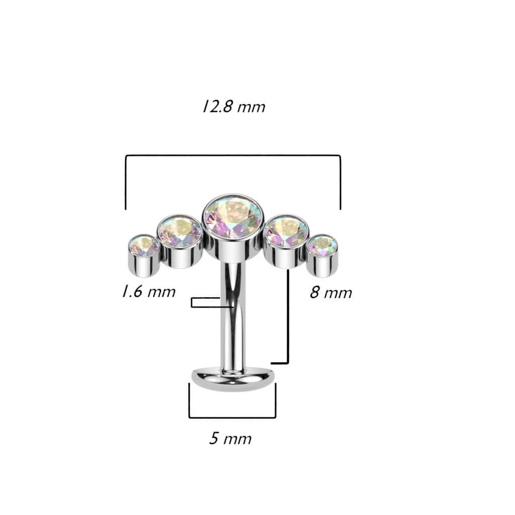 Titan Bauchnabelpiercing 5 Zirkonia Silber Push-In