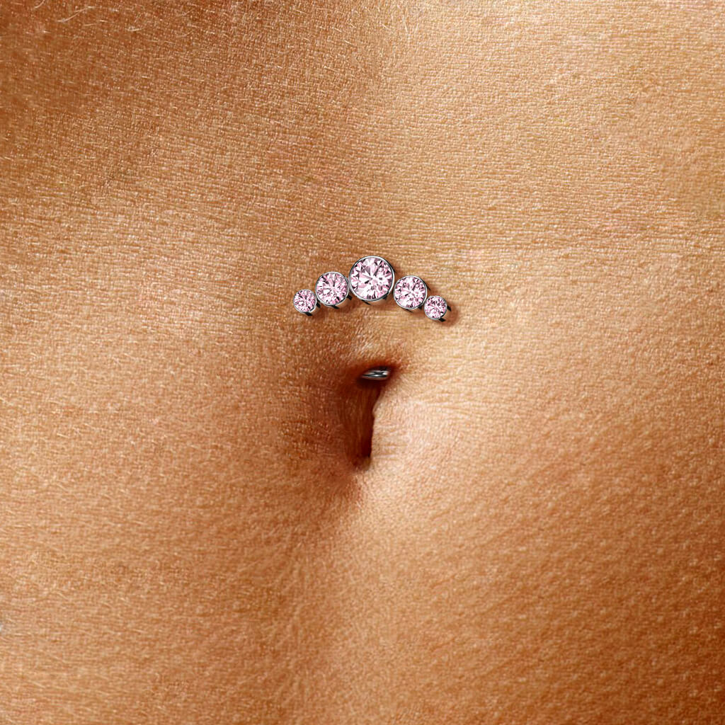 Titan Bauchnabelpiercing 5 Zirkonia Silber Push-In